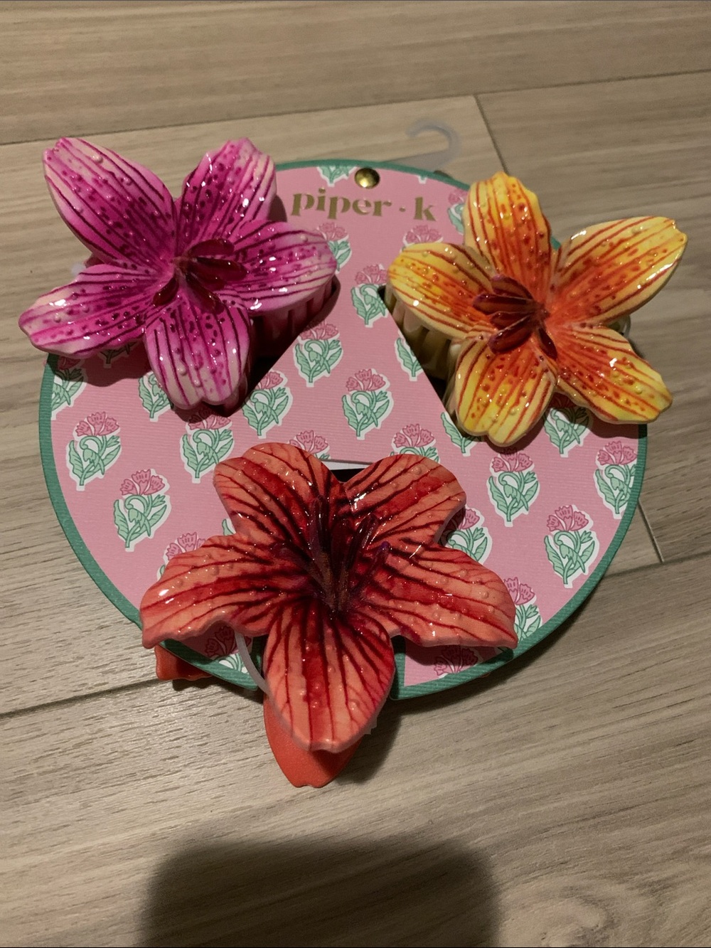piper-k Floral Hair Clip Set - Pink, Yellow, Orange